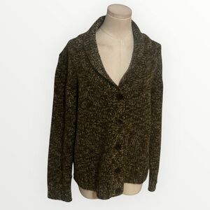 Saks Fifth Avenue The Works Green Cardigan Sweater Mohair Wool XL Cozy Casual